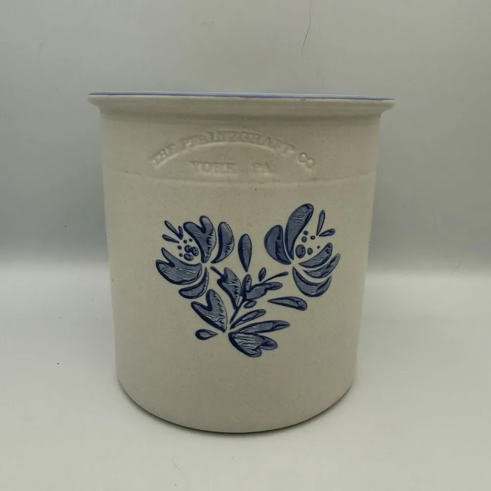 Vintage Pfaltzgraff Yorktown Stoneware Utensil Crock Holder #500 USA Blue Floral